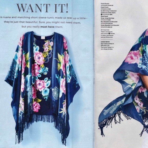 CHICO’S Blue Floral‎ Party Garden Ruana - Picture 7 of 8